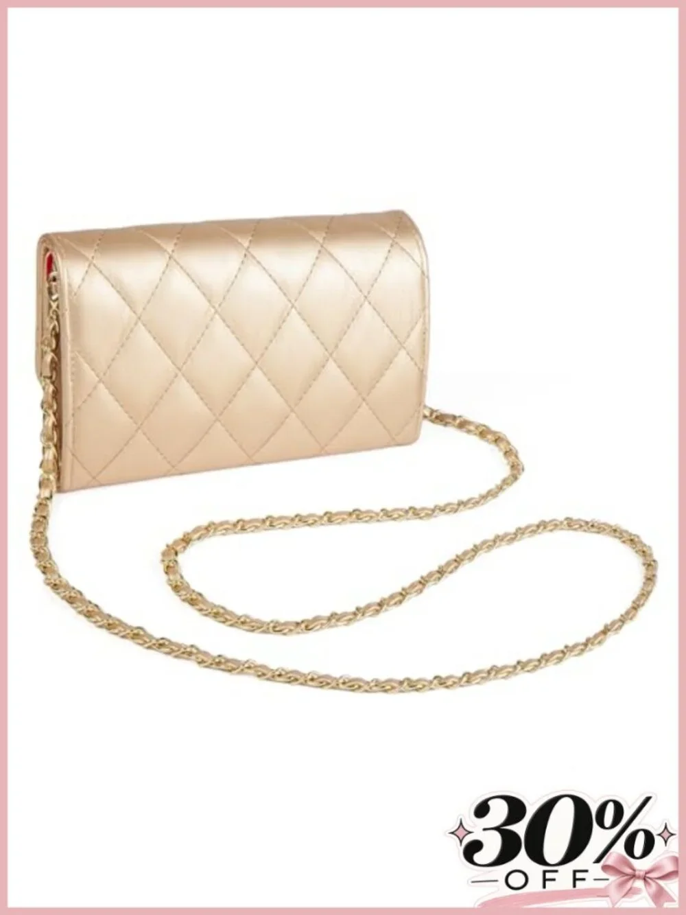Small Crossbody Sling Bag PU Leather Chain Strap Quilted Phone Purse